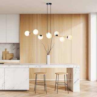 Hængelampe Glassy, 8 lyskilder, sort/guld/opal