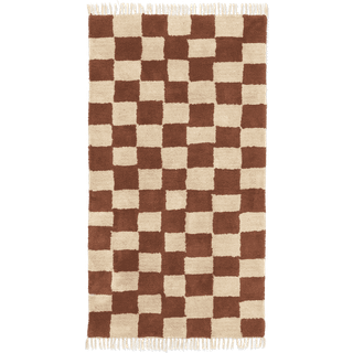 Ferm Living Mara Washable Tæppe 80x150 Cm Warm Sand - Mønstrede tæpper Økologisk Bomuld Rustrød - 1104268160