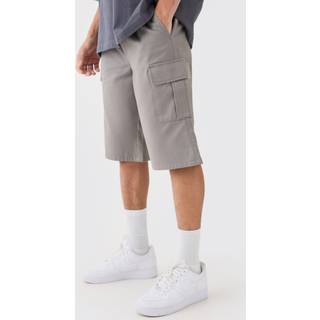 Mens Elasticated Waist Grey Relaxed Fit Longer Length Cargo Shorts