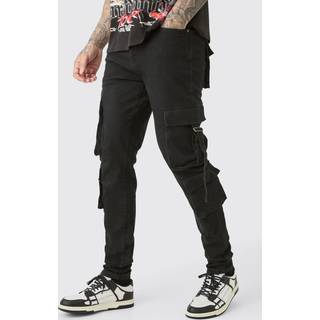 Mens Tall Stretch Skinny Cargo Pocket Detail Jeans In True Black