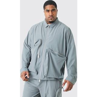 Mens Charcoal Plus Technical Stretch Harrington Asymmetrical Jacket