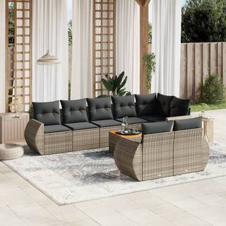 Sofasæt til haven 9 dele med hynder polyrattan Grå, hjørnedel + bord + 3x midterdel