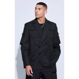 Mens Black Extreme Pocket Oversized Blazer
