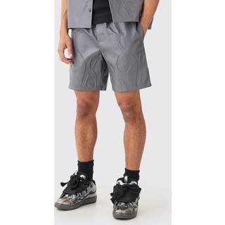 Mens Charcoal Elastic Waist Relaxed Flame Embossed Pu Short