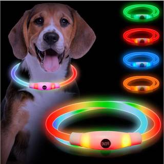 Lysende hundehalsbånd, LED-hundehalsbånd med lys til mørket, USB-genopladeligt, 3 blinkemoduser, justerbart, til hvalp (lille/mellem)