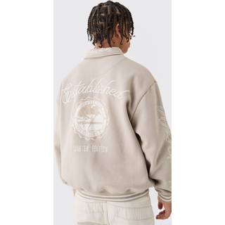 Mens Stone Oversized Embroidered Harrington Jersey Bomber Jacket