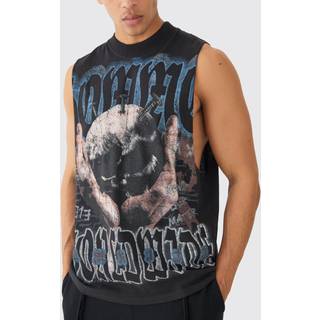 Mens Black Oversized Skull Large Scale Print vest