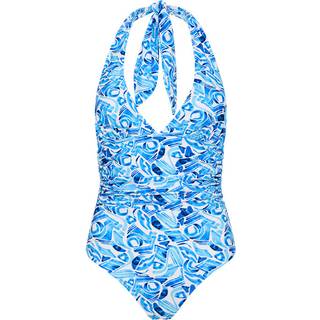 Rebecca Vallance Seine printed halterneck swimsuit - blue - S