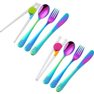 B?rn s?lvt?j poylim rustfrit st?l b?rn bestik s?t sm?b?rns redskaber s?t med 2 regnbue