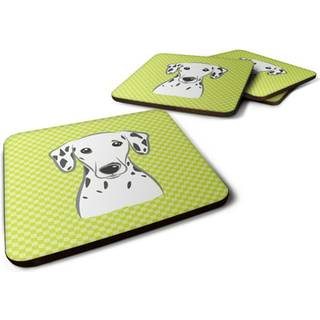 """" Caroline's Treasures BB1272FC Checkerboard Lime Green Dalmatian Foam Coaster (Sæt på 4) 3.5 """" ""H X 3,5"" """" ""W Multicolor"" ""