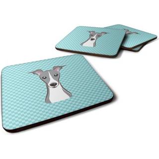 """" Caroline's Treasures BB1174FC Checkerboard Blue Italian Greyhound Foam Coaster (Sæt på 4) 3.5 """" ""H X 3,5"" """" ""W Multicolor"" ""