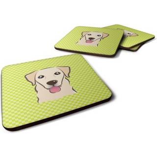 """" Caroline's Treasures BB1314FC Checkerboard Lime Green Golden Retriever Foam Coaster (Sæt på 4) 3.5 """" ""H X 3,5"" """" ""W Multicolor"" ""