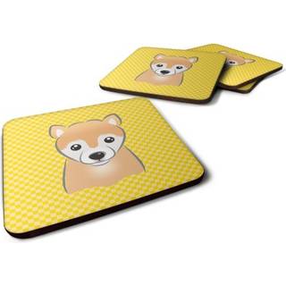 """" Caroline's Treasures BB1133FC Yellow Cherkered Shiba Inu Foam Coaster (Sæt på 4) 3,5 """" ""H X 3,5"" """" ""W Multicolor"" ""