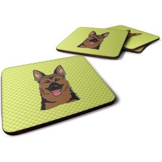 """" Caroline's Treasures BB1273FC Checkerboard Lime Green German Shepherd Foam Coaster (Sæt på 4) 3,5 """" ""H X 3,5"" """" ""W Multicolor"" ""