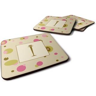 """" Caroline's Treasures CJ1004-IFC Monogram-Tan Dots Foam Coasters (Sæt med 4) indledende bogstav I 3.5 """" ""H x 3,5"" """" ""W multicolor"" ""