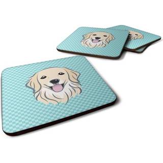 """" Caroline's Treasures BB1143FC Checkerboard Blue Golden Retriever Foam Coaster (Sæt på 4) 3.5 """" ""H X 3,5"" """" ""W Multicolor"" ""
