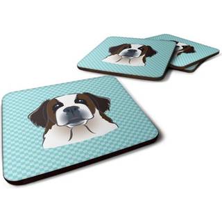 """" Caroline's Treasures BB1184FC Checkerboard Blue Saint Bernard Foam Coaster (Sæt på 4) 3.5 """" ""H X 3,5"" """" ""W Multicolor"" ""