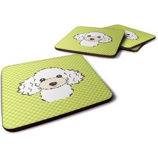 """" Caroline's Treasures BB1319FC Checkerboard Lime Green White Poodle Foam Coaster (Sæt på 4) 3.5 """" ""H X 3,5"" """" ""W Multicolor"" ""