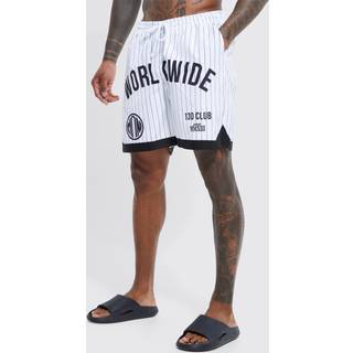 Mens White Mid Worldwide Stripe Basketball Swim Shorts