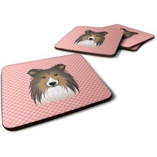 """" Caroline's Treasures BB1242FC Checkerboard Pink Sheltie Foam Coaster (Sæt på 4) 3.5 """" ""H X 3,5"" """" ""W Multicolor"" ""