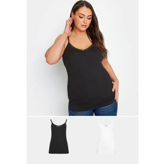 Yours Curve Yours Curve Black & White Lace Cami Tops 2 Pack