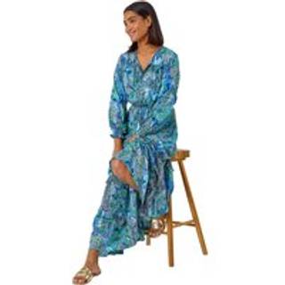 Roman Paisley Tryk Tassel Frill Hem Maxikjole40