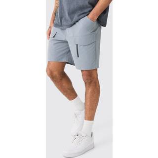 Mens Light Grey Elasticated Waist Relaxed Technical Stretch Cargo With Zip