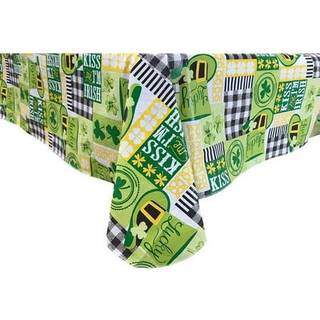 St. Patrick's Day Irish Vinyl Flannel støttet dug til spisestue Køkkenbordindretning: St. Pat's Lucky Shamrock Clovers Green White Yellow Gold (S