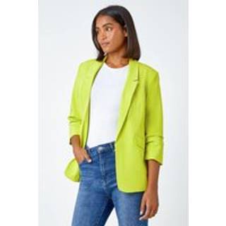 Roman Roman Green Ruched 3/4 Sleeve Stretch Blazer