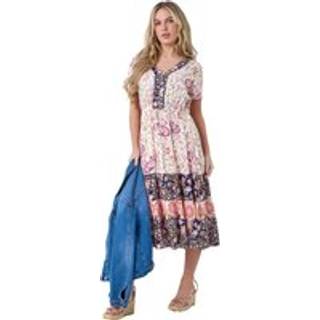 Roman Roman Pink Petite Floral Border Print Midi Dress
