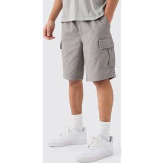 Mens Elasticated Waist Grey Relaxed Fit Cargo Shorts
