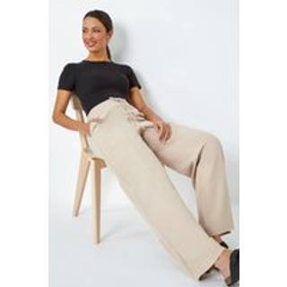 Roman Roman Natural Wide Leg Tie Front Stretch Trousers