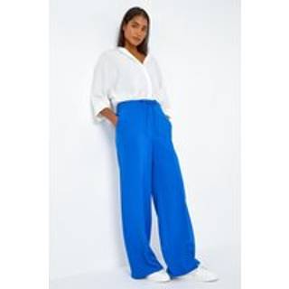 Roman Roman Blue Wide Leg Tie Front Stretch Trousers