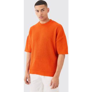 Mens Orange Oversized Ribbed Knit T-shirt