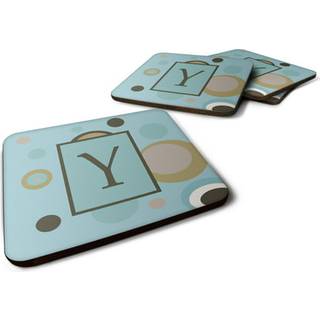 """"Carolines Treasures CJ1013-YFC Monogram-Blue Dots Foam Coasters (s?t med 4) Startbogstav Y 3,5"""""""" H x 3,5"""""""" B Multicolor""""