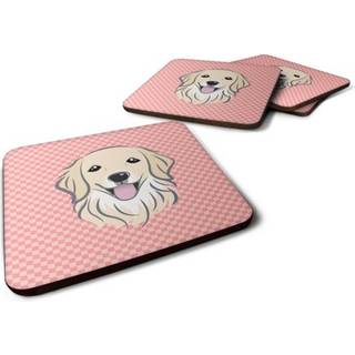 """" Caroline's Treasures BB1205FC Checkerboard Pink Golden Retriever Foam Coaster (Sæt på 4) 3,5 """" ""H X 3,5"" """" W Multicolor """"
