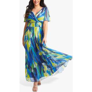 Scarlett & Jo Scarlett & Jo Blue Green Float Isabelle Angel Sleeve Maxi Dress