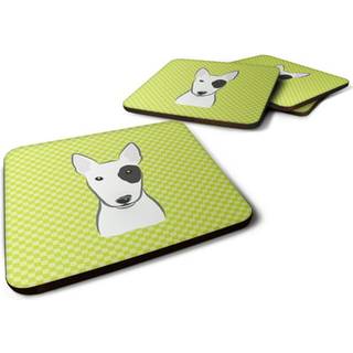 """" Caroline's Treasures BB1271FC Checkerboard Lime Green Bull Terrier Foam Coaster (Sæt på 4) 3,5 """" ""H X 3,5"" """" ""W Multicolor"" ""
