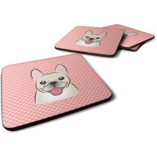 """" Caroline's Treasures BB1238FC Checkerboard Pink French Bulldog Foam Coaster (Sæt på 4) 3,5 """" ""H X 3,5"" """" W Multicolor """"