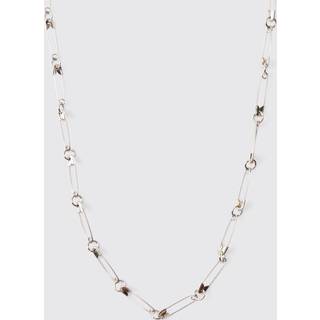 Mens Safety Pin Chain Necklace In Silver