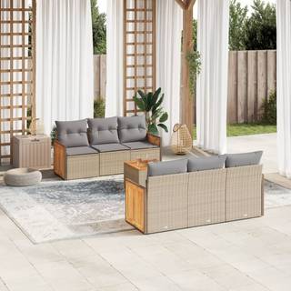 sofasæt til haven 7 dele med hynder polyrattan beige