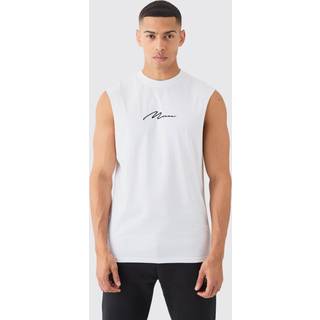 Mens White Man Signature Drop Armhole vest