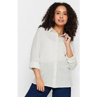 M & Co M & Co Cream Petite Textured Turn Back Sleeve Shirt