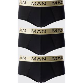 Mens 3 Pack Man Roman Gold Waistband Briefs In Black