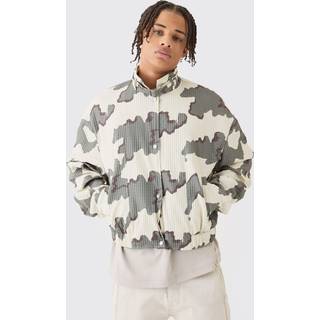 Mens Beige Micro Quilted Camo Strap Detail Bomber Jacket