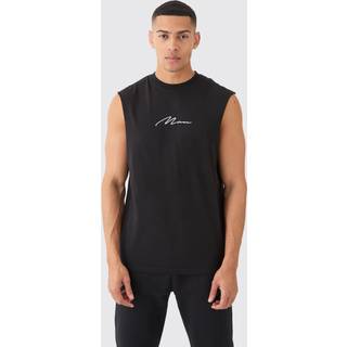 Mens Black Regular Fit Man Signature Drop Armhole vest
