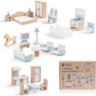 Robud Wooden Dollhouse Furniture Set 23 Pcs Dollhouse tilbeh?r Miniature m?bler inklusive 5 v?relses s?t Dollhouse m?bler foregive leget?j til dr