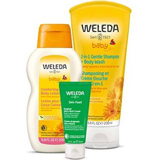 Weleda Baby Calendula 2-i-1 Shampoo Body Wash Comforting Lotion & Skin Food-3-Piece Set-6.8 Fluid ounces hvert vegansk dyr afledt materialer grat