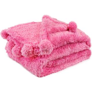 Pavilia pink sherpa kast t?ppe til sofa varmt plys pom pom t?ppe kast tvilling fuzzy sofa t?ppe kast til seng letv?gt bl?dt hyggeligt fluffy t?pp
