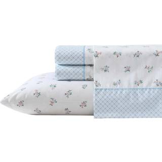Laura Ashley - Lagenst ndbart Percale Bomuld Sengetj 200 trdantal Deep Pocket Chic Home Decor (Harperette Blue Twin)